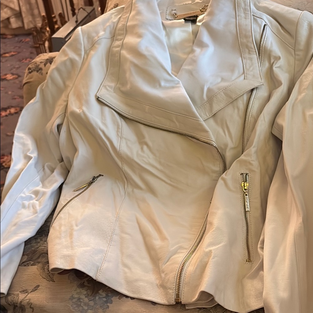IMAN White Leather Jacket Structured Design